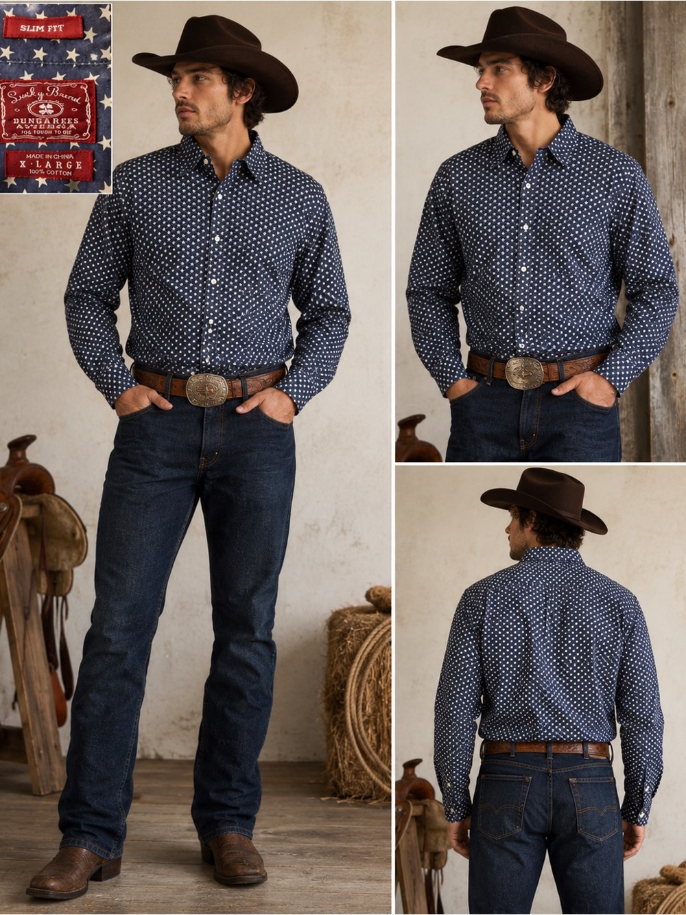 Lucky Brand Star Print Western Button Up Shirt XL Slim Fit